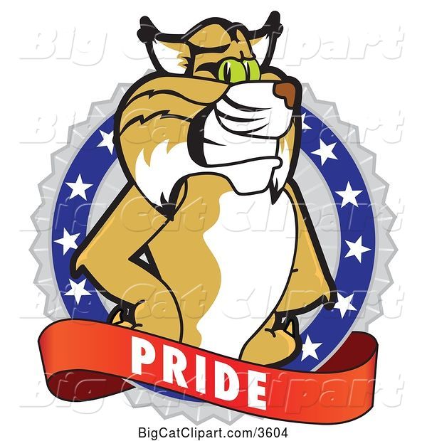 Vector Clipart of a Cartoon Bobcat School Mascot on a Pride Badge