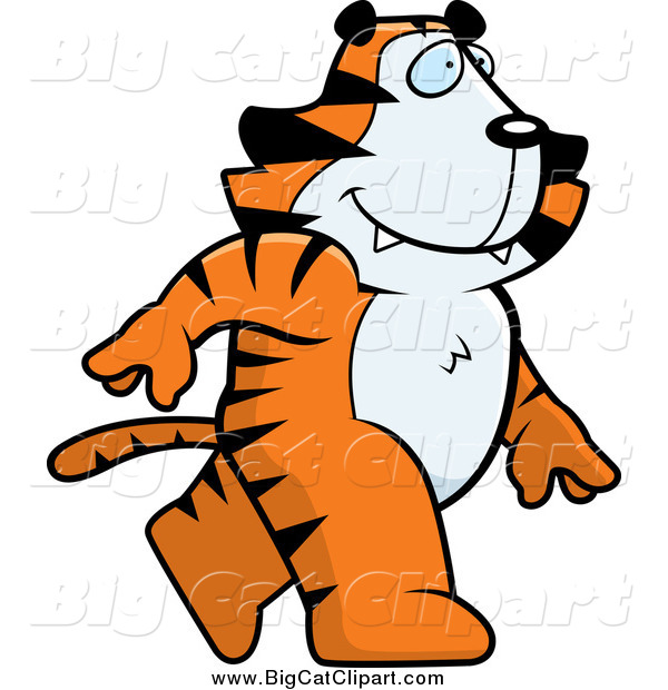 Vector Clipart of a Cartoon Tiger Walking Forward