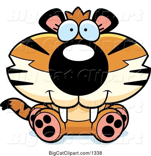 Vector Clipart of a Cute Cartoon Sitting Tiger Cub