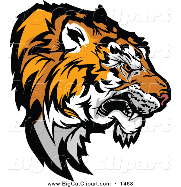 Vector Clipart of a Growling Tiger Prepared to Strike - Head Profile Version