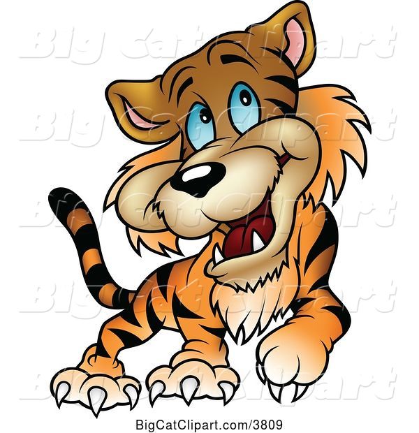 Vector Clipart of a Happy Cartoon Blue Eyed Tiger Walking