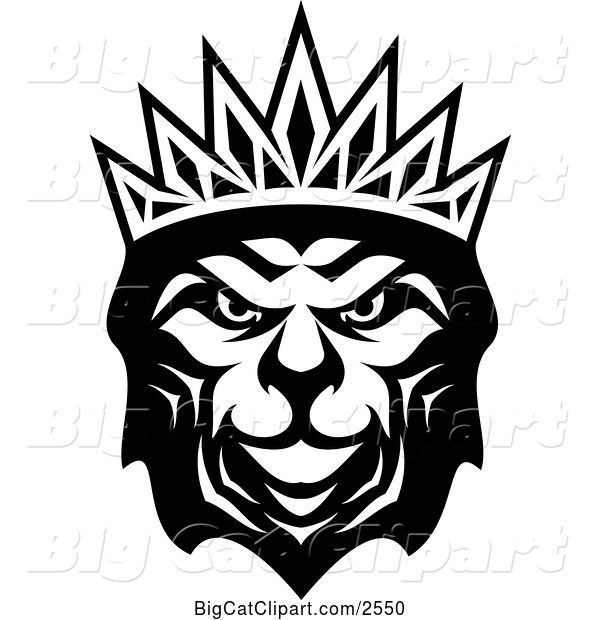 Vector Clipart of a Heraldic Lion with a Crown - Black and White V3