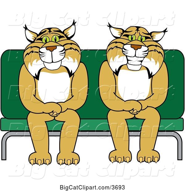 Vector Clipart of Cartoon Bobcat School Mascots Sitting on a Seat, Symbolizing Safety