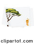 Big Cat Cartoon Vector Clipart of a Acacia Tree and Leopard on a Piece of Paper by Graphics RF