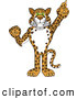 Big Cat Cartoon Vector Clipart of a Big Cat Cheetah, Jaguar or Leopard Character School Mascot Pointing up by Mascot Junction