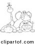 Big Cat Cartoon Vector Clipart of a Black and White Giraffe Elephant Hippo and Lion by Hit Toon