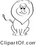 Big Cat Cartoon Vector Clipart of a Black and White Happy Sitting Lion by Andrei Marincas