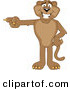 Big Cat Cartoon Vector Clipart of a Brown Cougar Mascot Character Pointing Left by Mascot Junction
