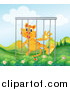 Big Cat Cartoon Vector Clipart of a Caged Tiger by