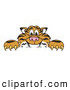 Big Cat Cartoon Vector Clipart of a Cheerful Tiger Character School Mascot Behind a Blank Sign by Mascot Junction