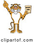 Big Cat Cartoon Vector Clipart of a Cheerful Tiger Character School Mascot Holding a Report Card by Mascot Junction