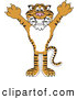 Big Cat Cartoon Vector Clipart of a Cheerful Tiger Character School Mascot Holding His Arms up by Toons4Biz