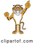 Big Cat Cartoon Vector Clipart of a Cheerful Tiger Character School Mascot Pointing up by Toons4Biz