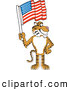 Big Cat Cartoon Vector Clipart of a Cheerful Tiger Character School Mascot with an American Flag by Toons4Biz