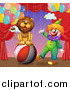 Big Cat Cartoon Vector Clipart of a Circus Lion and Clown Performing on Stage by