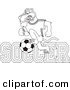 Big Cat Cartoon Vector Clipart of a Coloring Page Outline Design of a Panther Character Mascot with Soccer Text by Mascot Junction