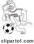 Big Cat Cartoon Vector Clipart of a Coloring Page Outline of a Panther Character Mascot Playing Soccer by Toons4Biz