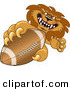 Big Cat Cartoon Vector Clipart of a Competitive Lion Character Mascot Grabbing a Football by Toons4Biz
