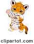 Big Cat Cartoon Vector Clipart of a Cute Baby Tiger Cub Sitting up and Gesturing Playfully with His Paws by Pushkin