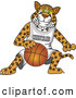 Big Cat Cartoon Vector Clipart of a Cute Cheetah Character School Mascot Playing Basketball by Toons4Biz