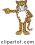 Big Cat Cartoon Vector Clipart of a Cute Cheetah, Jaguar or Leopard Character School Mascot Pointing Left by Toons4Biz