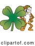 Big Cat Cartoon Vector Clipart of a Cute Cheetah, Jaguar or Leopard Character School Mascot with a Clover by Toons4Biz
