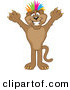 Big Cat Cartoon Vector Clipart of a Cute Cougar Mascot Character with Colorful Hair by Mascot Junction