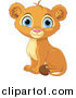 Big Cat Cartoon Vector Clipart of a Cute Happy Lion Cub Sitting by Pushkin