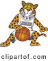 Big Cat Cartoon Vector Clipart of a Cute Leopard Character School Mascot Playing Basketball by Toons4Biz