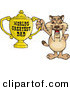 Big Cat Cartoon Vector Clipart of a Cute Sabre Tooth Tiger Character Holding a Golden Worlds Greatest Dad Trophy by Dennis Holmes Designs