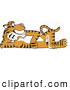 Big Cat Cartoon Vector Clipart of a Cute Tiger Character School Mascot Reclined by Toons4Biz