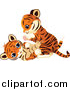 Big Cat Cartoon Vector Clipart of a Cute Tiger Cubs Being Playful by Pushkin