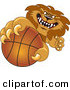 Big Cat Cartoon Vector Clipart of a Determined Lion Character Mascot Grabbing a Basketball by Toons4Biz