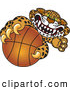 Big Cat Cartoon Vector Clipart of a Ferocious Cheetah, Jaguar or Leopard Character School Mascot Grabbing a Basketball by Toons4Biz