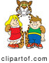 Big Cat Cartoon Vector Clipart of a Friendly Cheetah, Jaguar or Leopard Character School Mascot with School Children by Toons4Biz