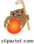 Big Cat Cartoon Vector Clipart of a Growling Cougar Mascot Character Grabbing a Hockey Ball by Toons4Biz