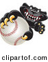 Big Cat Cartoon Vector Clipart of a Happy Black Jaguar Mascot Character Grabbing a Baseball by Toons4Biz