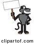 Big Cat Cartoon Vector Clipart of a Happy Black Jaguar Mascot Character Holding a Blank Sign by Toons4Biz
