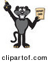 Big Cat Cartoon Vector Clipart of a Happy Black Jaguar Mascot Character Holding a Report Card by Toons4Biz