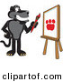 Big Cat Cartoon Vector Clipart of a Happy Black Jaguar Mascot Character Painting by Toons4Biz