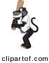 Big Cat Cartoon Vector Clipart of a Happy Black Jaguar Mascot Character Playing Baseball by Toons4Biz