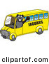 Big Cat Cartoon Vector Clipart of a Happy Black Jaguar Mascot Character School Bus Driver by Mascot Junction