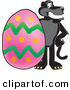 Big Cat Cartoon Vector Clipart of a Happy Black Jaguar Mascot Character with an Easter Egg by Toons4Biz
