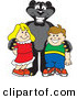 Big Cat Cartoon Vector Clipart of a Happy Black Jaguar Mascot Character with Children by Mascot Junction