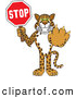 Big Cat Cartoon Vector Clipart of a Happy Cheetah, Jaguar or Leopard Character School Mascot Holding a Stop Sign by Mascot Junction