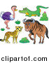 Big Cat Cartoon Vector Clipart of a Happy Cheetah Ostrich Crocodile and Wildebeest Savannah Animals by Visekart