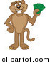 Big Cat Cartoon Vector Clipart of a Happy Cougar Mascot Character Holding Money by Mascot Junction
