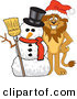 Big Cat Cartoon Vector Clipart of a Happy Gentle Lion Character Mascot with a Snowman by Mascot Junction
