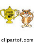 Big Cat Cartoon Vector Clipart of a Happy Leopard Wildcat Character Holding a Golden Worlds Greatest Dad Trophy by Dennis Holmes Designs