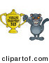 Big Cat Cartoon Vector Clipart of a Happy Panther Wildcat Character Holding a Golden Worlds Greatest Dad Trophy by Dennis Holmes Designs